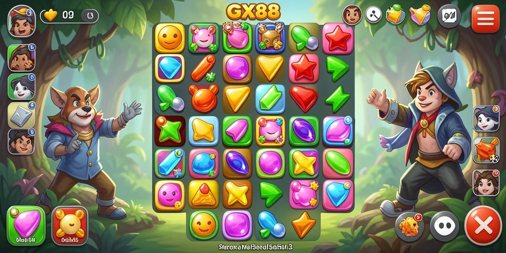 Tampilan gameplay GX88 dengan kombinasi warna yang menawan.