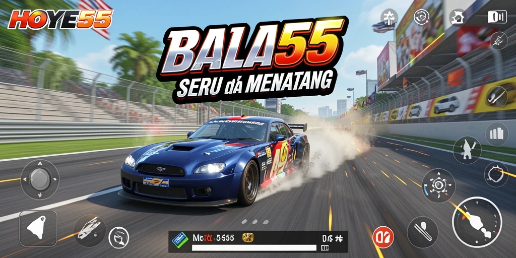 Gameplay seru HOYE55 dengan balapan mobil yang menegangkan.