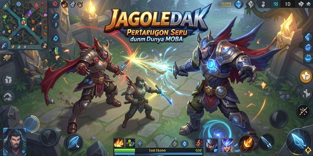 Tangkapan layar permainan JAGOLEDAK dalam aksi MOBA.