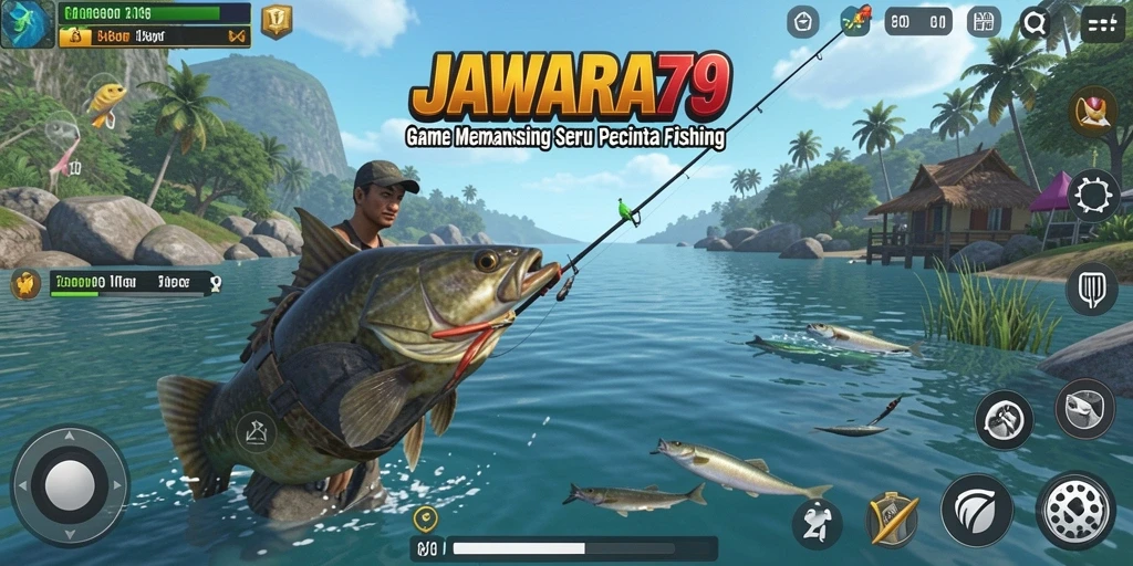 Gameplay JAWARA79 yang menampilkan momen seru saat memancing.