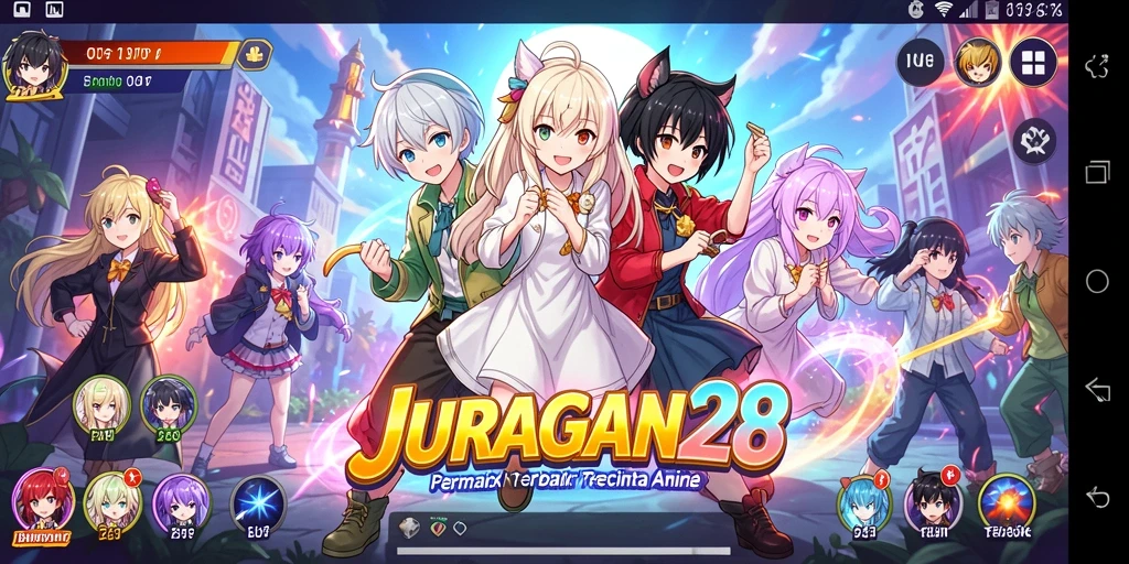 Tampilan gameplay JURAGAN28 dengan karakter anime yang keren.
