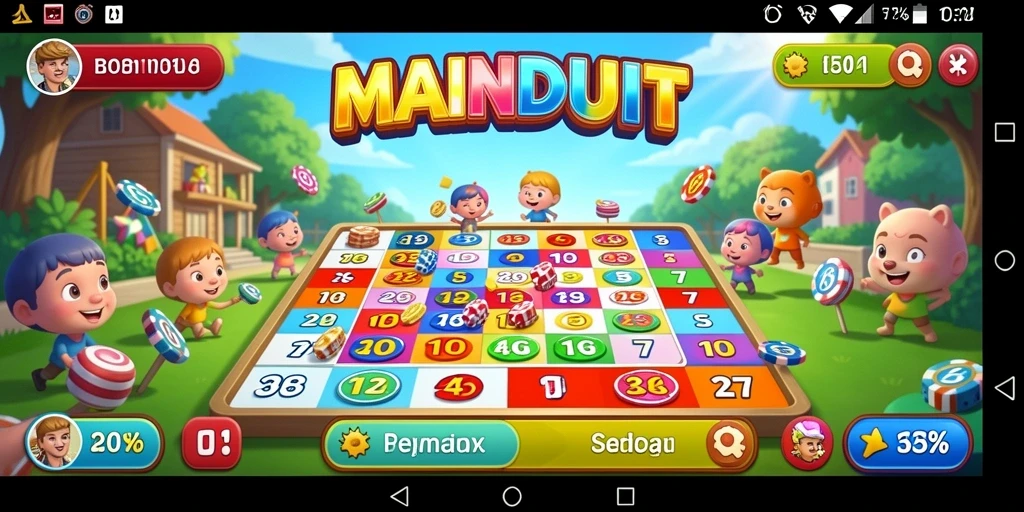 Tampilan gameplay seru di MAINDUIT dengan tema Bingo kreatif.