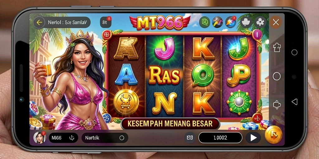 Tampilan gameplay MT966 yang menarik dan penuh warna dengan berbagai tema slot.