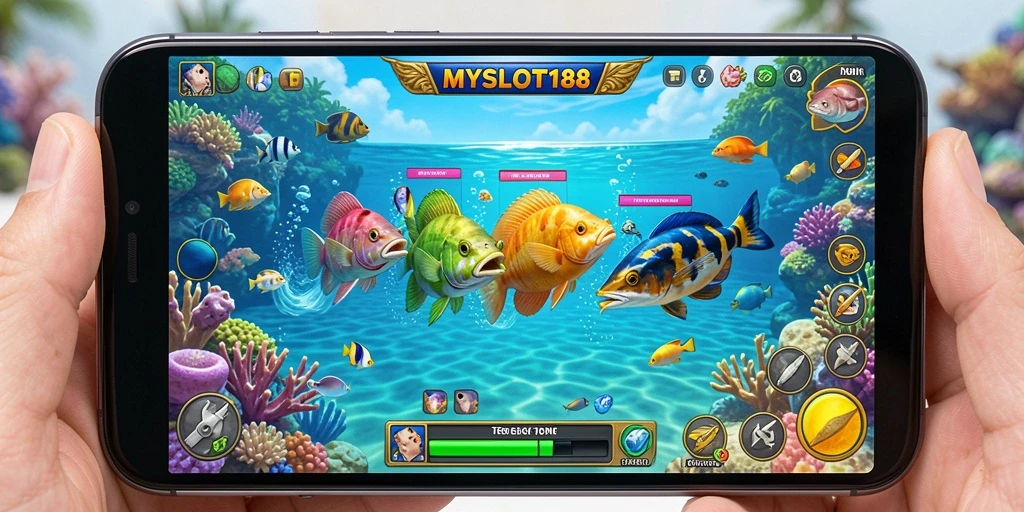 Tampilan gameplay menembak ikan yang menarik dan seru dalam MYSLOT188.