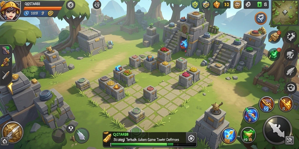 Tampilan gameplay menegangkan dari QQSTAR88 dalam mode Tower Defense.