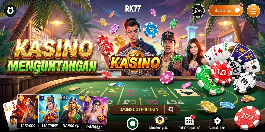 Screenshot gameplay RK77 dengan tampilan permainan Kasino yang menarik.