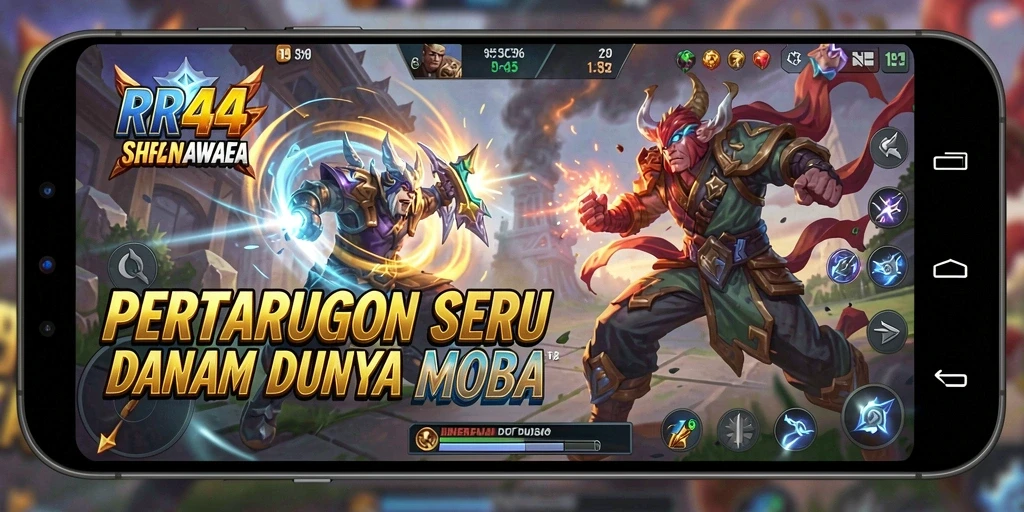 Tampilan gameplay MOBA yang menegangkan dan penuh aksi.
