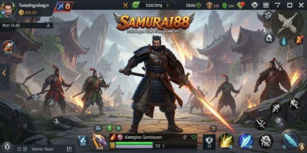 Screenshot utama SAMURAI88 menunjukkan aksi pertempuran epik antar samurai.